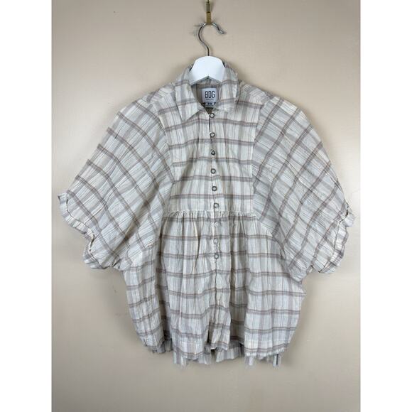 BDG Oliver Slouchy Check Babydoll Women’s Plaid Shirt Size M - Picture 2 of 12